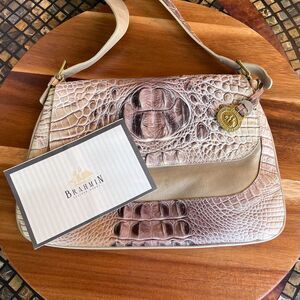 Brahmin Tan Melbourne Croc Embossed Leather Shoulder Bag